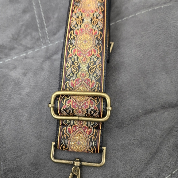 Embroidered Adjustable Guitar Strap For Purse - Black, Brown and Gold - Picture 3 of 10